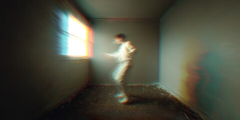 Motion Blurred Person Near Window in Room