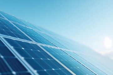 solar panel array under clear blue sky minimalistic close-up with ample copy space