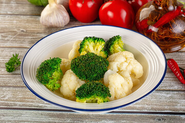Vegan cuisine Steamed cauliflower and broccoli cabbage