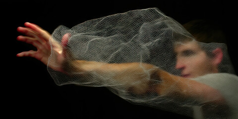 Woman and Mesh Fabric, Profile View