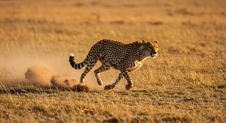 Cheetah in the Golden Hour: A Thrilling Chase Across the Savannah