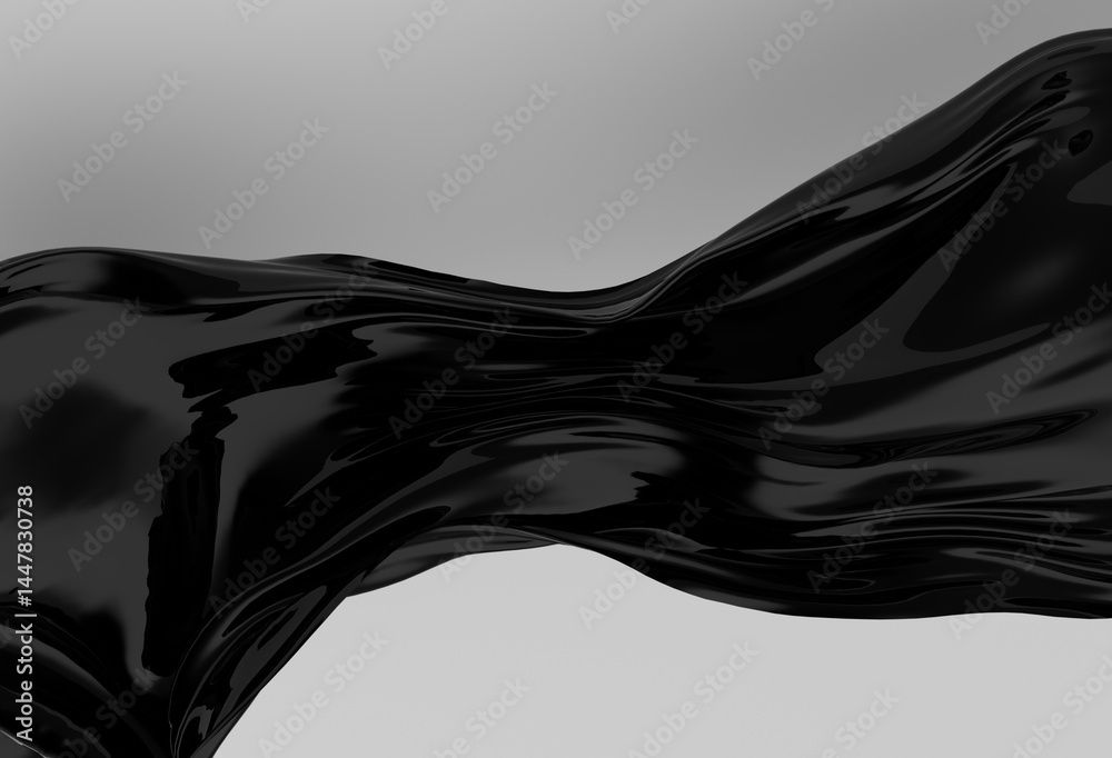 Aufkleber smooth, shiny black wave flows across a light gray background in this abstract 3d illustration, high