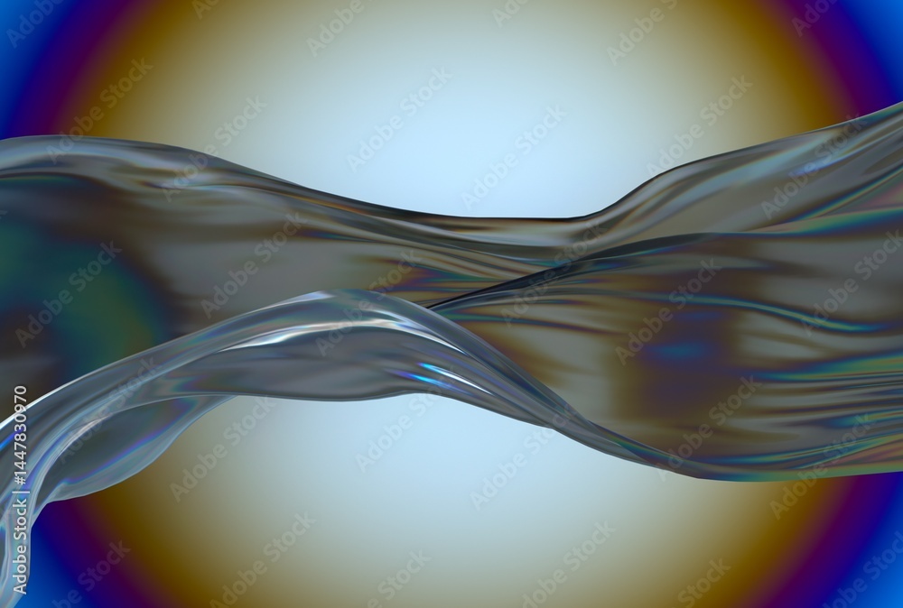 Aufkleber abstract 3d illustration of a smooth, flowing, translucent wave with iridescent highlights against a
