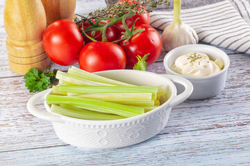 Dietary green celery stick heap