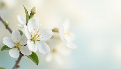 Obraz premium Delicate white blossom against pure white, soft light , minimalist, background, detail