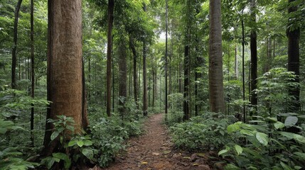 Fototapeta premium A lush forest teeming with life, a symbol of the importance of preserving natural habitats for a healthier planet - dense environmental canopy