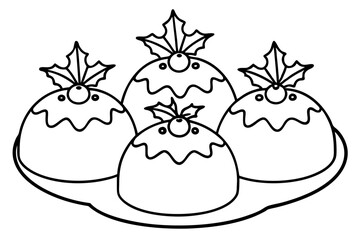 Festive Pudding Line Art Illustration