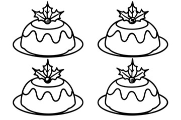 Festive Pudding Line Art Illustration