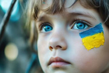 Child with Ukraine Flag Face Paint
