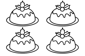 Festive Pudding Line Art Illustration