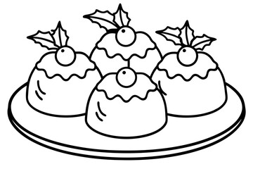 Festive Pudding Line Art Illustration