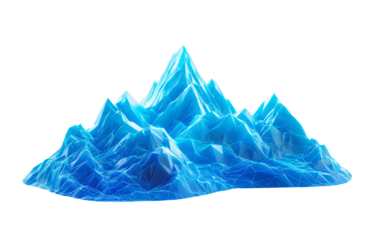 Mountain range with glowing blue lines tracing its peaks, low poly on a white background - Powered by Adobe