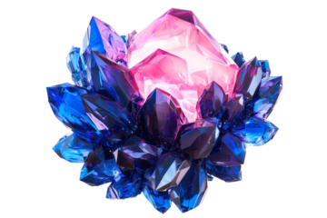 Cosmic explosion with glowing pink and blue fractal debris, low poly on a white background