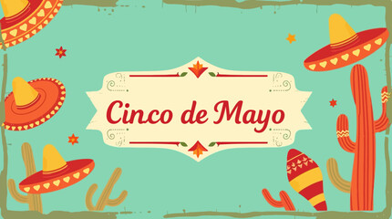 Cinco de Mayo Festive Background with Sombreros and Cacti