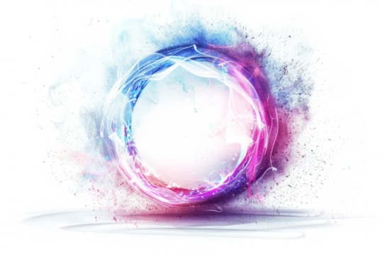 magical portal opening, with swirling vortex and light beams on white background.