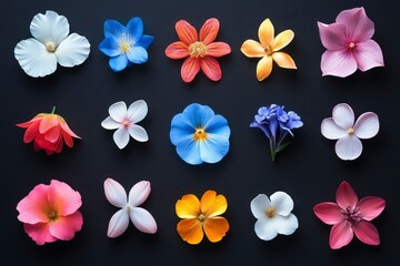 Naklejka premium Brightly colored flower icons, made in vector style. Each icon is detailed and has a modern, minimalist look