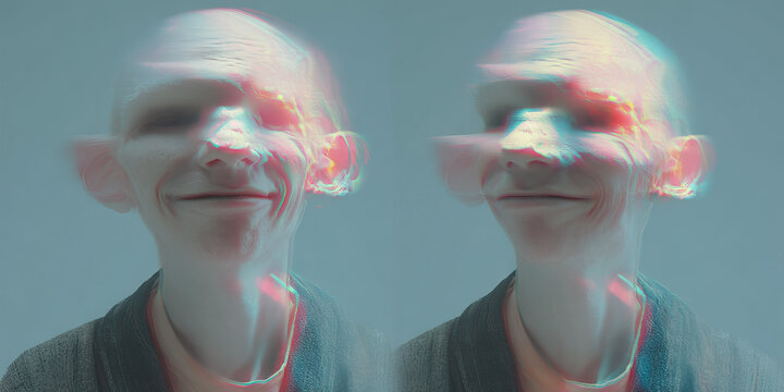 Double Image of a Person's Head and Shoulders with Color Shift and Blur - Powered by Adobe