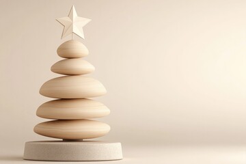 Minimalist wooden Christmas tree design with layered circles and