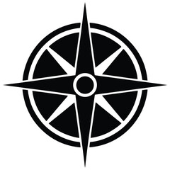 Classic Black and White Compass Rose Illustration
