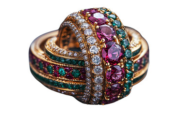 Fototapeta premium Luxurious ring and bangle set, with diamonds, emeralds, and rubies,.png