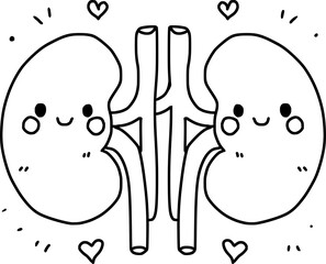 funny cartoon of kidney. Kidney doodle cute hand drawn