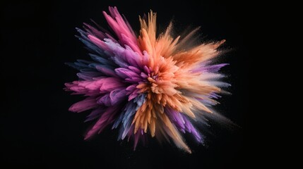 Colorful Explosion of Powder Dust in Artistic Display Against Black Background