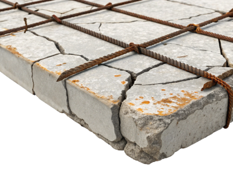 A pile of damaged bricks from construction isolated on a white background.