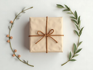 Gift presentation minimalist setting product display natural elements top view celebration ideas