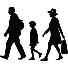 Silhouette of Family Walking Together