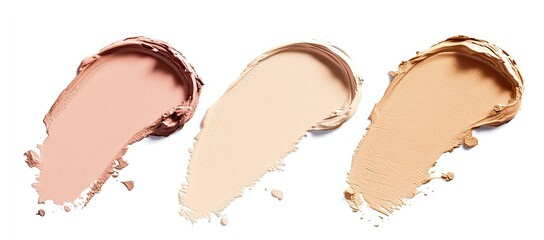 Three shades of complexion product swatches displayed on white background