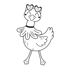 Silly goose doodle in black color, isolated funny character. Silly goose on the loose. Cute silly goose meme shirt design. Hand drawn vector illustration in flat style.