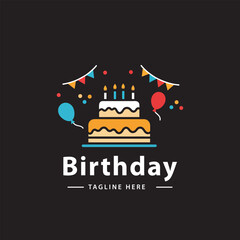 Birthday Celebration Cake with Balloons and Flags