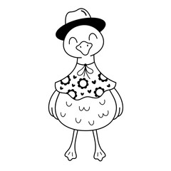 Silly goose doodle in black color, isolated funny character. Silly goose on the loose. Cute silly goose meme shirt design. Hand drawn vector illustration in flat style.