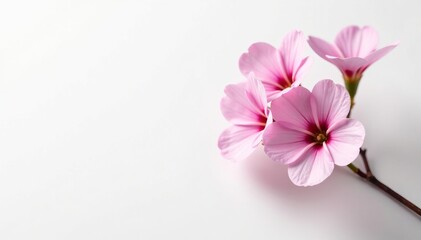 Delicate pink flowers with soft petals on a light background, evoking freshness and beauty.