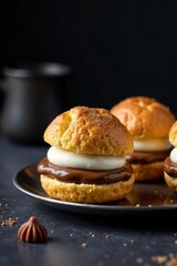 Delicious cream-filled pastries on a dark background, perfect for dessert lovers.