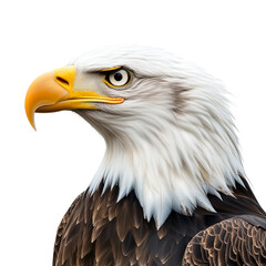 A close-up profile portrait of a majestic bald eagle, showcasing its sharp gaze and striking features