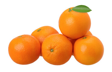 Close-up, Orange fruit pile with leaves isolated, transparent PNG, PNG format