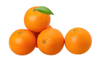 Orange fruit pile with leaves isolated, transparent PNG, PNG format, cut out