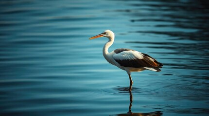 Naklejka premium White-necked Heron in Serene Teal Waters: A Peaceful Aquatic Scene