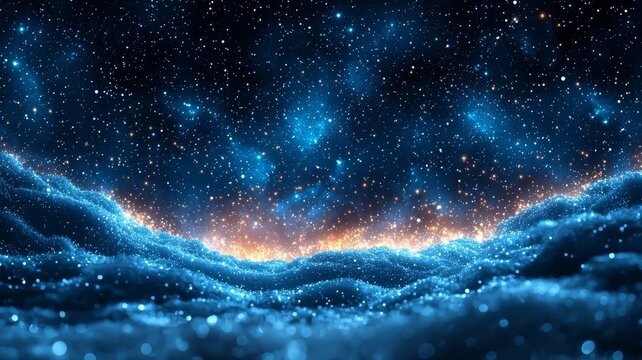 Stunning cosmic landscape featuring vibrant blue nebulae and shimmering stars, evoking a sense of wonder and exploration in the universe.