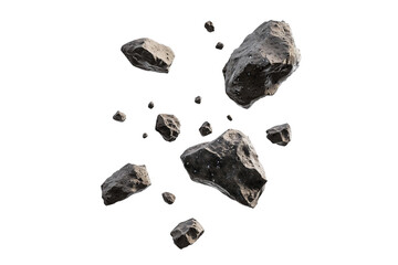Floating space rocks isolated on transparent background, astronomy and science concept