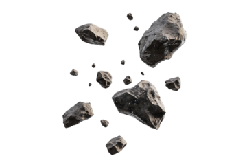 Floating space rocks isolated on transparent background, astronomy and science concept