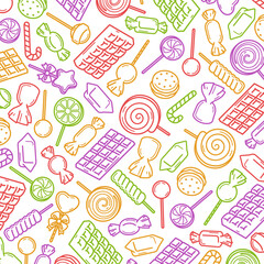 Candies background, pattern set. Collection icons candies. Vector