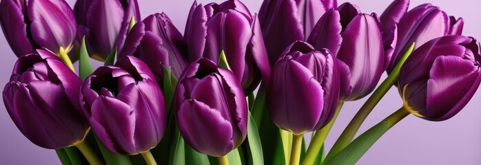 Obraz premium A bunch of deep purple tulips arranged in a simple vase, tulips, deep purple