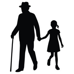 Grandfather and Granddaughter Walking Hand in Hand Silhouette