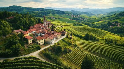 A road tour through a European countryside, passing through charming villages and endless vineyards.