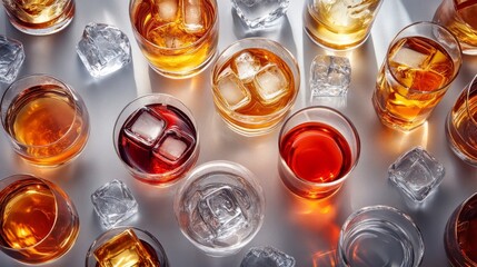 Multiple glasses with different whiskeys