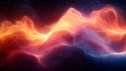 Vibrant cosmic waves of orange and blue swirl against a starry backdrop, evoking a sense of wonder and exploration in a stunning abstract space scene.