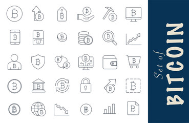set of bitcoins. 30 vector illustration cryptocurrencies bitcoin style line outline icons 