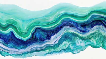 Obraz premium Abstract acrylic painting of undulating turquoise and blue waves.